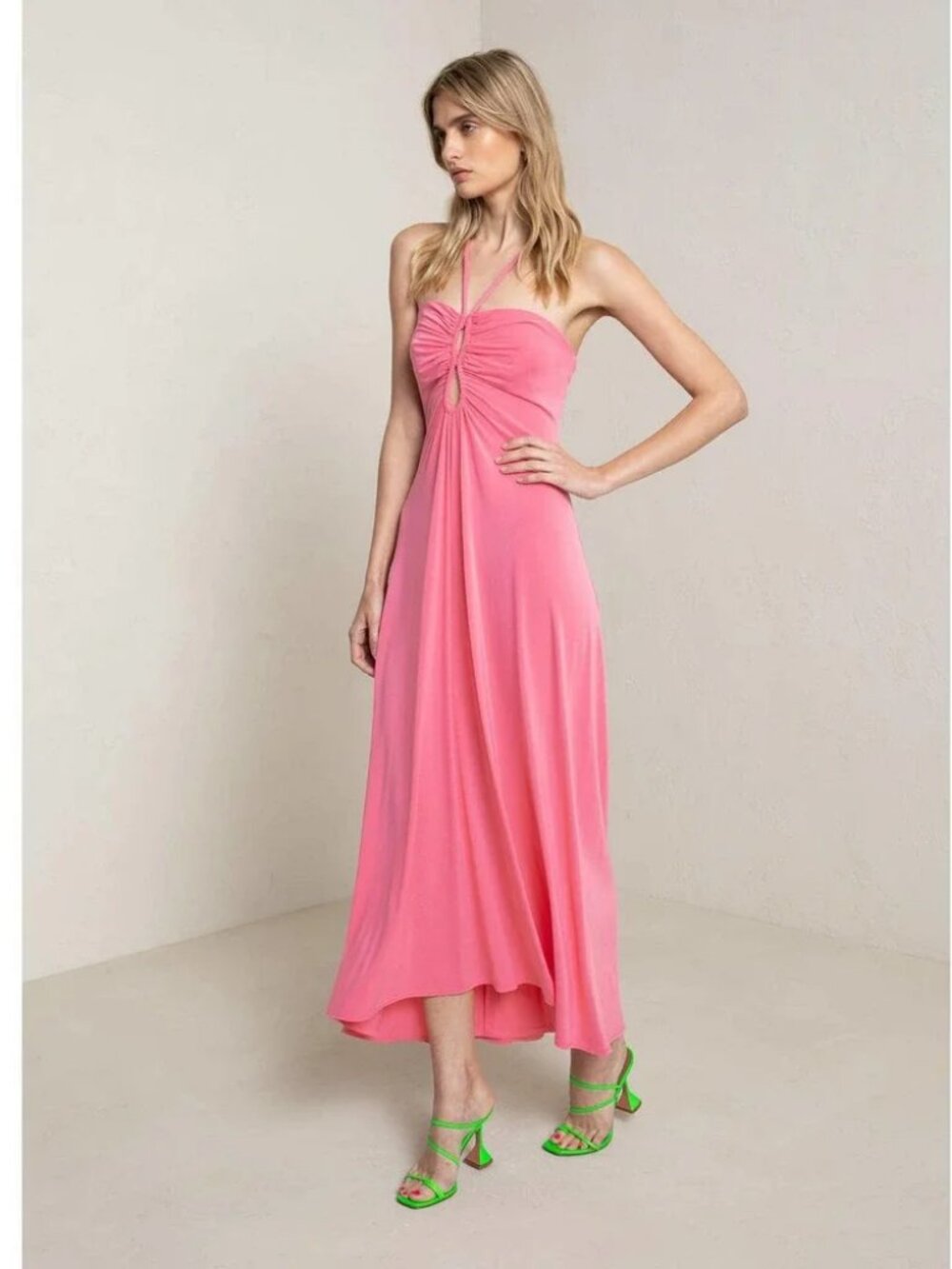 A.L.C. Julieta pink ruched jersey midi dress key hole Studio 54 Revolve $450 XS